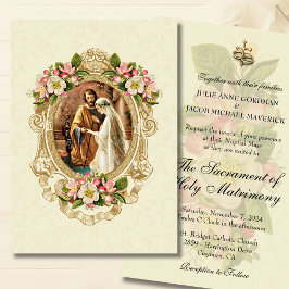 Traditionele Katholieke Bloemen Huwelijksuitnodigi Kaart