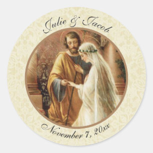 Traditionele katholieke bruidbruinbruidbruinhuweli ronde sticker