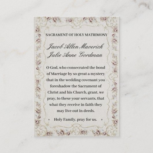 Traditionele katholieke bruiloft Heilige Kaart Visitekaartje (Achterkant)