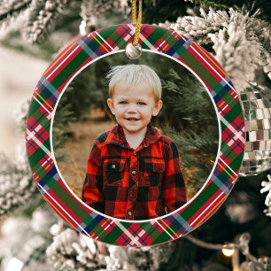 Traditionele kerst geruite foto keramisch ornament