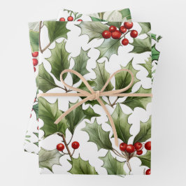 Traditionele kerst patroon mix, Holly Inpakpapier Vel