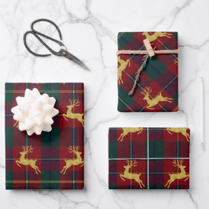 Traditionele Kerst Reindeer Plaid Inpakpapier Vel