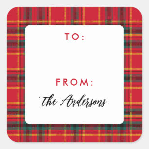 Traditionele Kerst Rood en Groen Plaid Vierkante Sticker