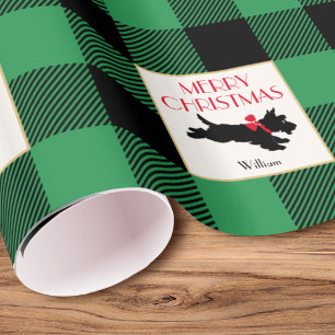 Traditionele Kerst Scottie Hond Custom Groen Cadeaupapier