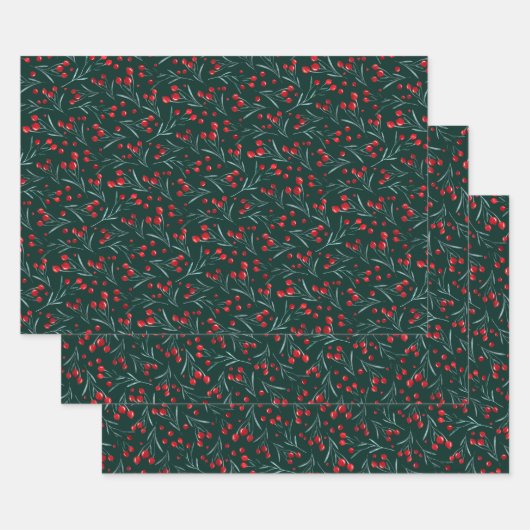 Traditionele kerst waterverf bessen inpakpapier vel (Set)