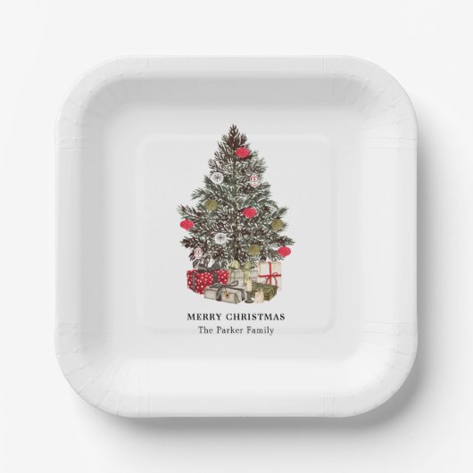 Traditionele kerstboom aangepaste naam papier bord (Voorkant)