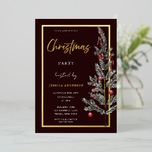 Traditionele kerstboomfeestdagen met goudkoorts folie uitnodiging