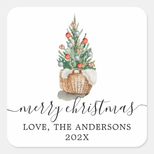 Traditionele kerstboomkleefstof vierkante sticker (Voorkant)