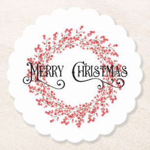 Traditionele kerstfeestbegroeting Berry Wreath Kartonnen Onderzetters