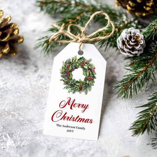 Traditionele Kerstkrans Aangepaste Naamlabels Cadeaulabel