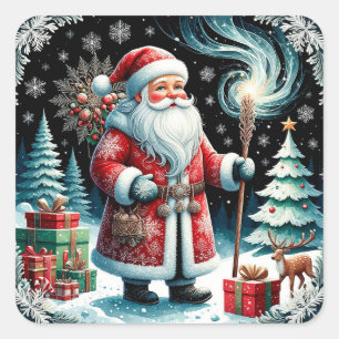 Traditionele Kerstman in Festieve Winter Scène Vierkante Sticker