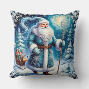 Traditionele Kerstman in Festieve Winterse Scene Kussen