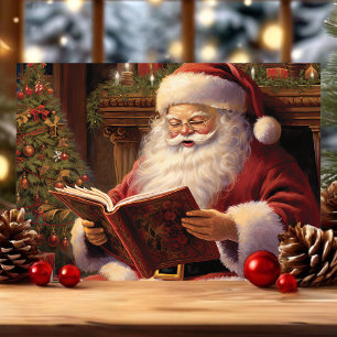 Traditionele kerstman leest kerstboek feestdagen kaart