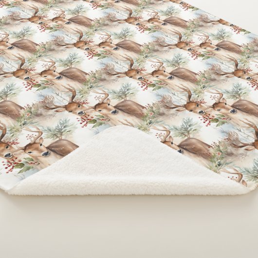 Traditionele Kerstmis rendier rode hulst bessen Sherpa Deken (3/4)