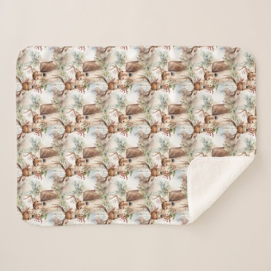 Traditionele Kerstmis rendier rode hulst bessen Sherpa Deken (Voorkant (horizontaal))