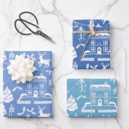 Traditionele Kerstmis Winter Scene Inpakpapier Vel