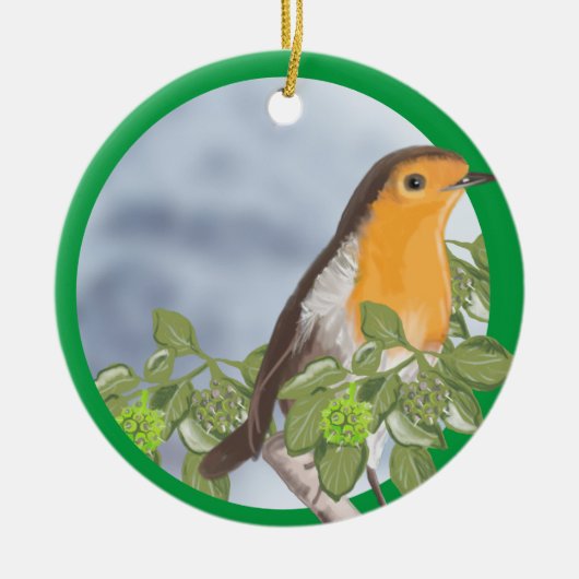 Traditionele kerstRobin en Ivy Keramisch Ornament (Voorkant)