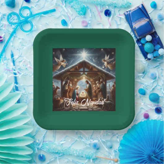 Traditionele kerststal papieren bordje (Feest)