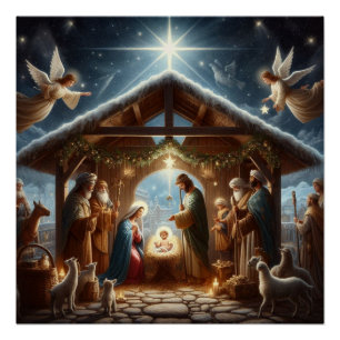 Traditionele kerststal perfect poster