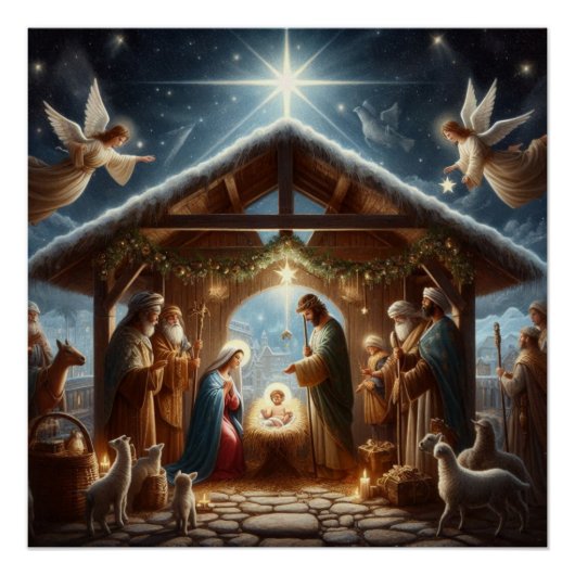 Traditionele kerststal perfect poster (Voorkant)
