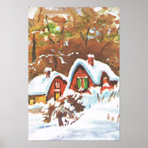 traditionele kerstwinterscène poster