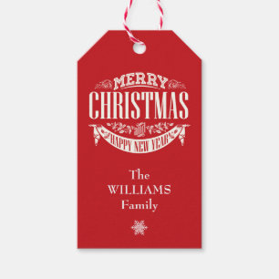 Traditionele Klassieke Rode Kerst Foto Cadeaulabel