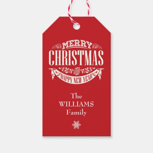 Traditionele Klassieke Rode Kerst Foto Cadeaulabel (Voorkant)