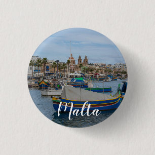 Traditionele kleurrijke vissersboten op Malta Ronde Button 3,2 Cm