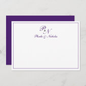 Traditionele koninklijke Paarse monogram Bedankkaart (Voorkant / Achterkant)