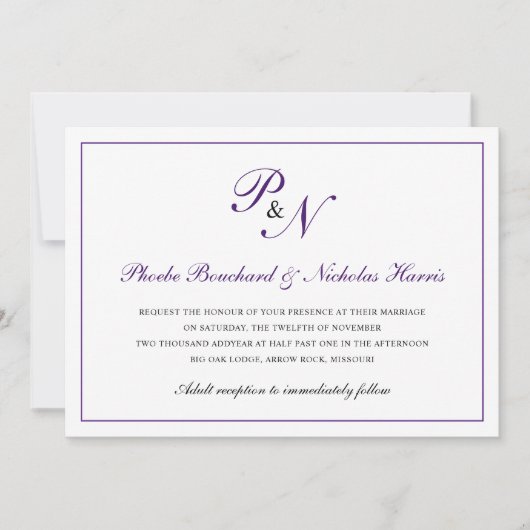 Traditionele koninklijke Paarse monogram Kaart (Voorkant)