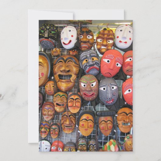 Traditionele Koreaanse maskers voor prestaties | 한 Feestdagenkaart (Voorkant)