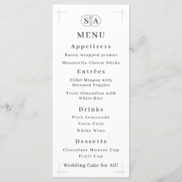 Traditionele kruis & ringen monogrammed bruiloft menu