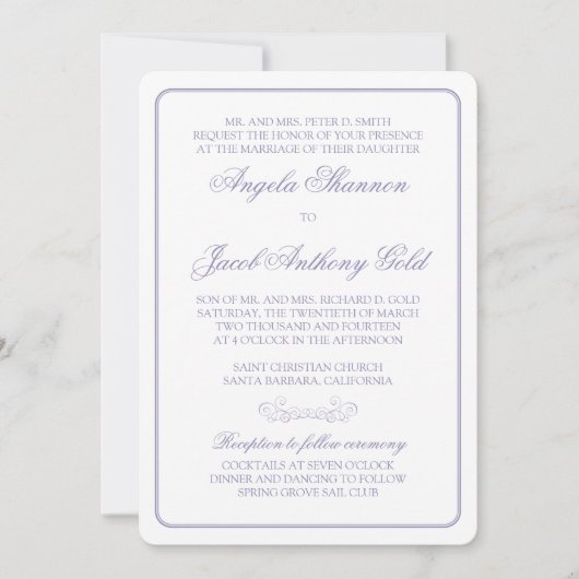 Traditionele lavender en White Wedding Invitation Kaart (Voorkant)