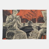 Traditionele levensstandaard  Retro Oranje zwart Theedoek (Horizontaal)