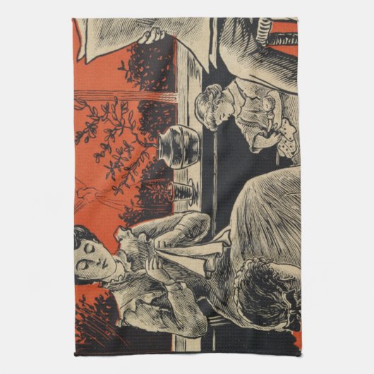 Traditionele levensstandaard  Retro Oranje zwart Theedoek (Verticaal)