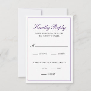 Traditionele maaltijdkeuze - koninklijk Paars huwe RSVP Kaartje