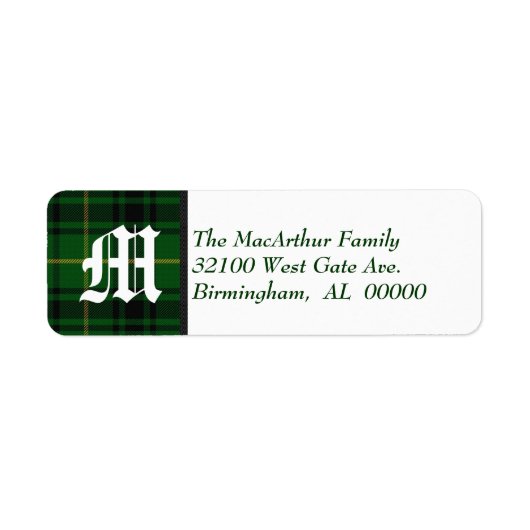 Traditionele MacArthur Tartan Plaid Monogram Etiket (Voorkant)