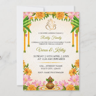 Traditionele Marigold Kalyanam Uitnodigingskaart Kaart