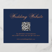 Traditionele Marine Blauwe QR Code Trouwruimte Folie Uitnodiging Briefkaart (Voorkant)