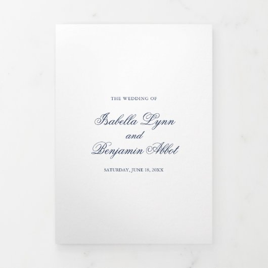 Traditionele marineblauw formele elegante bruiloft drieluik uitnodiging (Cover)