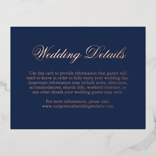 Traditionele marineblauw formele elegante bruiloft folie uitnodiging briefkaart (Voorkant)