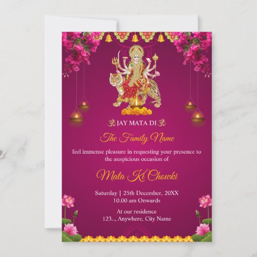 Traditionele Mata Ki Chowki Invitation Kaart (Voorkant)