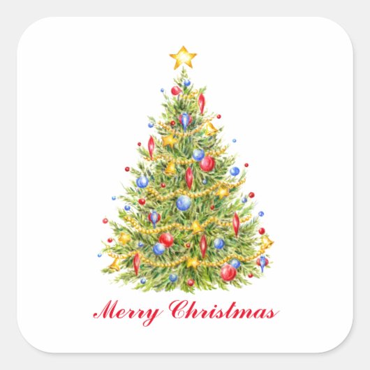 Traditionele Merry Christmas Tree Merry Stickers (Voorkant)