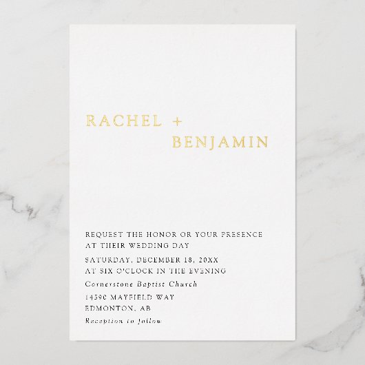 Traditionele minimalistisch goudbruin folie uitnodiging (Voorkant)