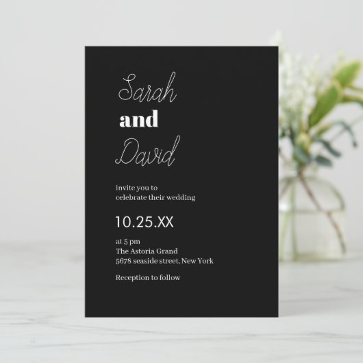 Traditionele moderne chique zwart-wit bruiloft kaart (Staand voorkant)