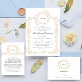 Traditionele Monogram Blush Crest Elegante Bruilof Informatiekaartje