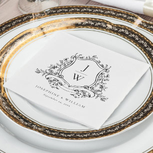 Traditionele Monogram Crest Bloemrijke Elegante Br Servet