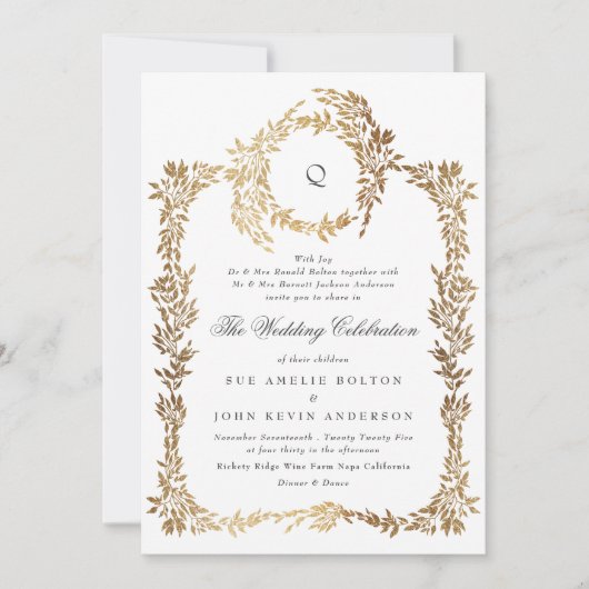 Traditionele Monogram Crest Classic Elegante Bruil Kaart (Voorkant)