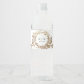 Traditionele Monogram Crest Classic Elegante Bruil Waterfles Etiket (Voorkant)