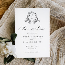 Traditionele Monogram Crest Floral Elegant Huwelij Save The Date